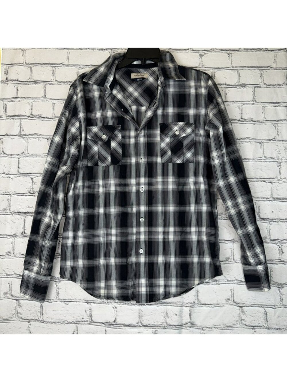 Anchor Blue Men's Shirt Size Small Button Up Long Sleeve Plaid Collared Western